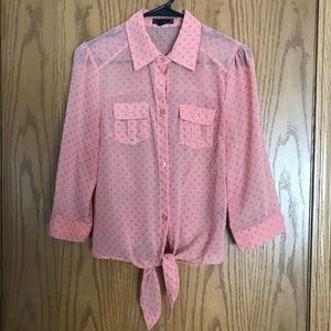 Sheer Polka Dot Button-Down Blouse